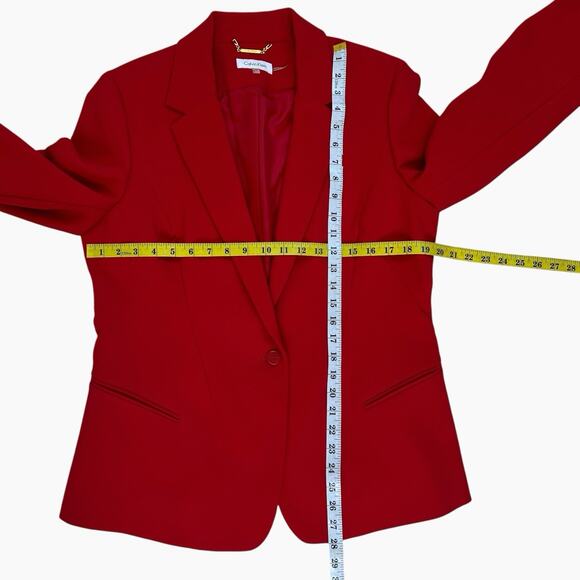 Calvin Klein Suit Set Dress Jacket Womens 14 Red Black Ponte Knit Sophisticated - Picture 15 of 16